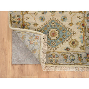 2'1"x3' Ivory and Gray, Pure Wool Hand Knotted, Karajeh Design with Tribal Medallions, Mat Oriental Rug FWR387804