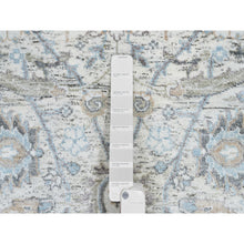 Load image into Gallery viewer, 2&#39;6&quot;x18&#39;1&quot; Ivory and Blue Silk with Textured Wool Hand Knotted, Sickle Leaf Design Soft Pile, XL Runner Oriental Rug FWR387912