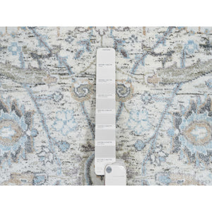 2'6"x18'1" Ivory and Blue Silk with Textured Wool Hand Knotted, Sickle Leaf Design Soft Pile, XL Runner Oriental Rug FWR387912