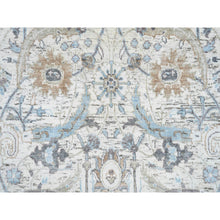 Load image into Gallery viewer, 2&#39;6&quot;x18&#39;1&quot; Ivory and Blue Silk with Textured Wool Hand Knotted, Sickle Leaf Design Soft Pile, XL Runner Oriental Rug FWR387912