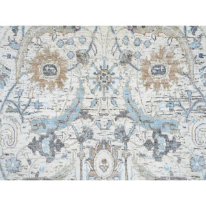 2'6"x18'1" Ivory and Blue Silk with Textured Wool Hand Knotted, Sickle Leaf Design Soft Pile, XL Runner Oriental Rug FWR387912