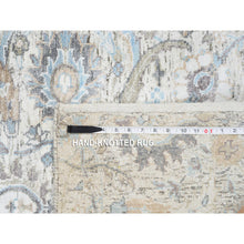 Load image into Gallery viewer, 2&#39;6&quot;x18&#39;1&quot; Ivory and Blue Silk with Textured Wool Hand Knotted, Sickle Leaf Design Soft Pile, XL Runner Oriental Rug FWR387912