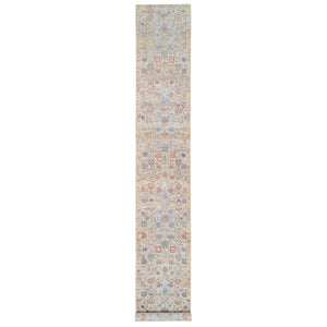 2'6"x18' Colorful, Tabriz Vase With Flower Design, Silk With Textured Wool Hand Knotted, XL Runner Oriental Rug FWR387930