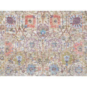 2'6"x18' Colorful, Tabriz Vase With Flower Design, Silk With Textured Wool Hand Knotted, XL Runner Oriental Rug FWR387930