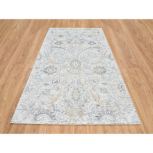 Load image into Gallery viewer, 6&#39;x9&#39;2&quot; Ivory and Blue, Soft Pile Silk with Textured Wool, Hand Knotted Sickle Leaf Design, Oriental Rug FWR388002