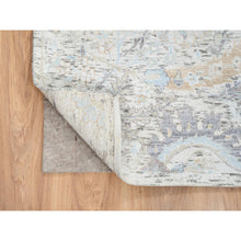 Load image into Gallery viewer, 6&#39;x9&#39;2&quot; Ivory and Blue, Soft Pile Silk with Textured Wool, Hand Knotted Sickle Leaf Design, Oriental Rug FWR388002