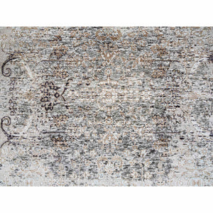 4'1"x6' Gray, Hand Knotted, Transitional Persian Influence Erased Medallion Design, Silk with Textured Wool, Oriental Rug FWR388074