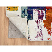 Load image into Gallery viewer, 3&#39;x5&#39; Colorful, Modern Abstract Motifs Painter&#39;s Brush Strokes, Wool and Sari Silk, Hand Knotted, Oriental Rug FWR388080
