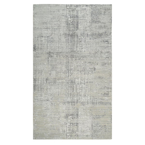 8'1"x16' Light Gray, Modern Design, Hand Spun Undyed Natural Wool, Hand Knotted, Gallery Size Runner Oriental Rug FWR388134