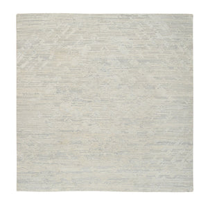 8'1"x8'1" Light Gray, Modern Design, Hand Spun Undyed Natural Wool, Hand Knotted, Square Oriental Rug FWR388140