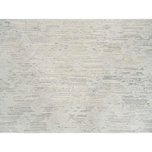 8'1"x8'1" Light Gray, Modern Design, Hand Spun Undyed Natural Wool, Hand Knotted, Square Oriental Rug FWR388140