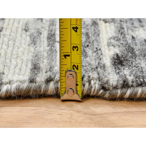 6'2"x12' Light Gray, Hand Spun Undyed Natural Wool, Hand Knotted, Modern Design, Gallery Size Runner Oriental Rug FWR388146