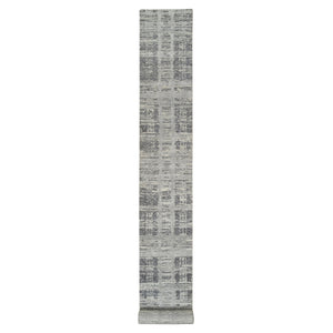 2'6"x22' Light Gray, Hand Knotted, Modern Design, Hand Spun Undyed Natural Wool, XL Runner Oriental Rug FWR388170