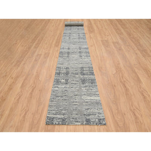 2'7"x23'8" Light Gray, Hand Spun Undyed Natural Wool, Hand Knotted, Modern Design, XL Runner Oriental Rug FWR388176