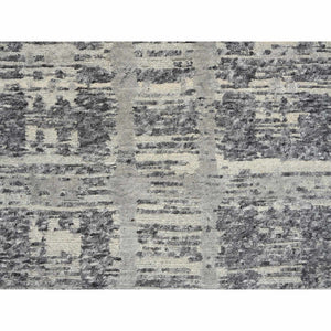 2'7"x23'8" Light Gray, Hand Spun Undyed Natural Wool, Hand Knotted, Modern Design, XL Runner Oriental Rug FWR388176