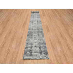 2'6"x20' Light Gray, Modern Design, Hand Spun Undyed Natural Wool, Hand Knotted, XL Runner Oriental Rug FWR388182