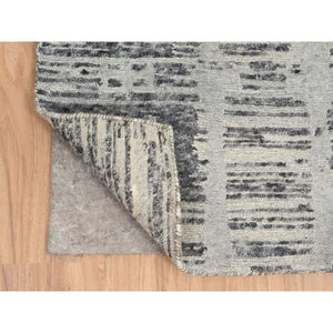 2'6"x20' Light Gray, Modern Design, Hand Spun Undyed Natural Wool, Hand Knotted, XL Runner Oriental Rug FWR388182