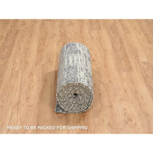Load image into Gallery viewer, 2&#39;6&quot;x20&#39; Light Gray, Modern Design, Hand Spun Undyed Natural Wool, Hand Knotted, XL Runner Oriental Rug FWR388182