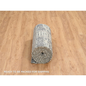2'6"x20' Light Gray, Modern Design, Hand Spun Undyed Natural Wool, Hand Knotted, XL Runner Oriental Rug FWR388182