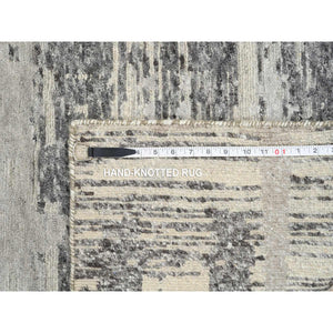 2'6"x20' Light Gray, Modern Design, Hand Spun Undyed Natural Wool, Hand Knotted, XL Runner Oriental Rug FWR388182