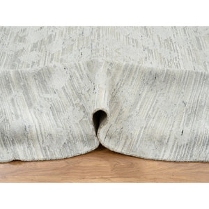 13'8"x13'8" Light Gray, Hand Spun Undyed Natural Wool, Hand Knotted, Modern Design, Round Oriental Rug FWR388188