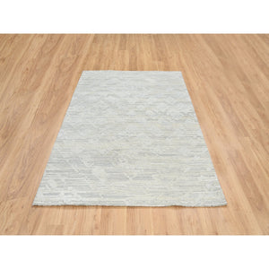 5'1"x7'3" Light Gray, Modern Design, Hand Spun Undyed Natural Wool, Hand Knotted, Oriental Rug FWR388194