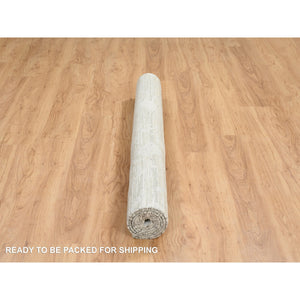 5'1"x7'3" Light Gray, Modern Design, Hand Spun Undyed Natural Wool, Hand Knotted, Oriental Rug FWR388194