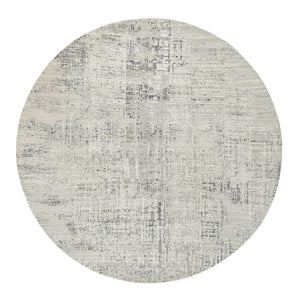7'10"x7'10" Light Gray, Hand Spun Undyed Natural Wool, Hand Knotted, Modern Design, Round Oriental Rug FWR388200
