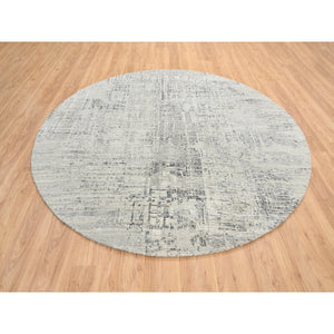 7'10"x7'10" Light Gray, Hand Spun Undyed Natural Wool, Hand Knotted, Modern Design, Round Oriental Rug FWR388200