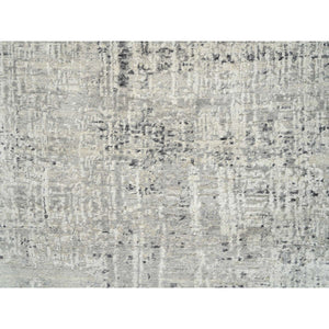 7'10"x7'10" Light Gray, Hand Spun Undyed Natural Wool, Hand Knotted, Modern Design, Round Oriental Rug FWR388200