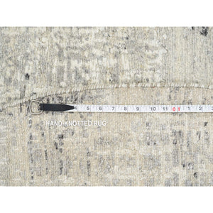 7'10"x7'10" Light Gray, Hand Spun Undyed Natural Wool, Hand Knotted, Modern Design, Round Oriental Rug FWR388200