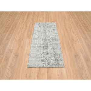 2'7"x6' Light Gray, Hand Spun Undyed Natural Wool, Hand Knotted, Modern Design, Runner Oriental Rug FWR388230