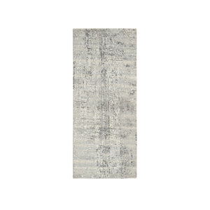 2'6"x6' Light Gray, Modern Design, Hand Spun Undyed Natural Wool, Hand Knotted, Runner Oriental Rug FWR388242