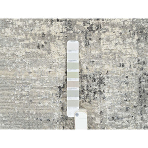 2'6"x6' Light Gray, Modern Design, Hand Spun Undyed Natural Wool, Hand Knotted, Runner Oriental Rug FWR388242
