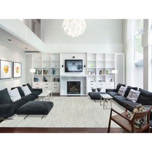 14'1"x18' Light Gray, Hand Knotted, Modern Design, Hand Spun Undyed Natural Wool, Oversized Oriental Rug FWR388254