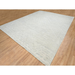 14'1"x18' Light Gray, Hand Knotted, Modern Design, Hand Spun Undyed Natural Wool, Oversized Oriental Rug FWR388254