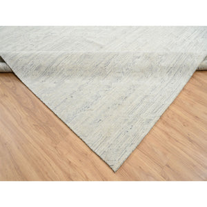 14'1"x18' Light Gray, Hand Knotted, Modern Design, Hand Spun Undyed Natural Wool, Oversized Oriental Rug FWR388254