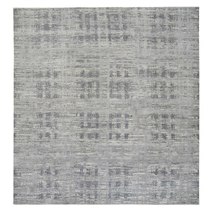 14'x14' Light Gray, Modern Design, Hand Spun Undyed Natural Wool, Hand Knotted, Square Oriental Rug FWR388260