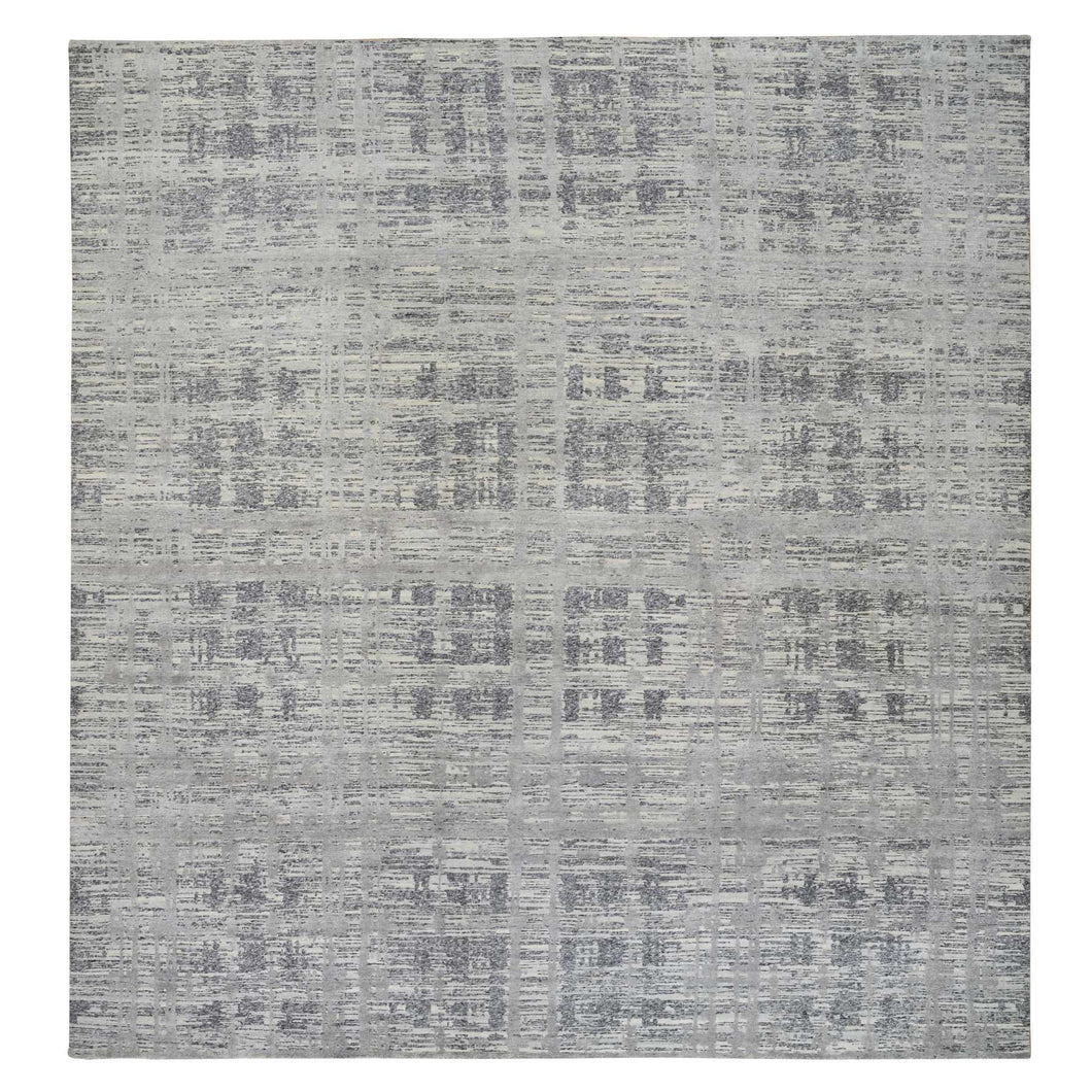 14'x14' Light Gray, Modern Design, Hand Spun Undyed Natural Wool, Hand Knotted, Square Oriental Rug FWR388260