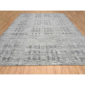 14'x14' Light Gray, Modern Design, Hand Spun Undyed Natural Wool, Hand Knotted, Square Oriental Rug FWR388260