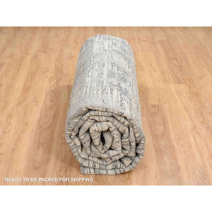 14'x14' Light Gray, Modern Design, Hand Spun Undyed Natural Wool, Hand Knotted, Square Oriental Rug FWR388260