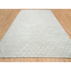 14'x19'9" Light Gray, Hand Spun Undyed Natural Wool, Hand Knotted, Modern Design, Oversized Oriental Rug FWR388272