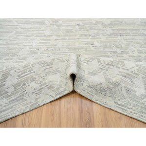 14'x19'9" Light Gray, Hand Spun Undyed Natural Wool, Hand Knotted, Modern Design, Oversized Oriental Rug FWR388272