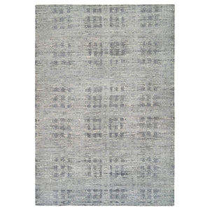 13'10"x20'2" Light Gray, Hand Spun Undyed Natural Wool, Hand Knotted, Modern Design, Oversized Oriental Rug FWR388290