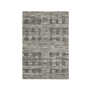 4'x6'1" Light Gray, Modern Design, Hand Spun Undyed Natural Wool, Hand Knotted, Oriental Rug FWR388302