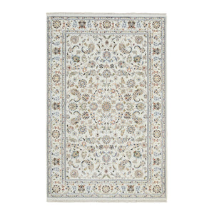 6'x9'4" Ivory, Hand Knotted, Nain with All Over Flower Design, 250 KPSI, Wool, Oriental Rug FWR388350