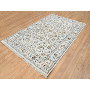 6'x9'4" Ivory, Hand Knotted, Nain with All Over Flower Design, 250 KPSI, Wool, Oriental Rug FWR388350