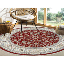 Load image into Gallery viewer, 9&#39;1&quot;x9&#39;1&quot; Cherry Red, Hand Knotted Nain with All Over Flower Design, 250 KPSI Wool, Round Oriental Rug FWR388368