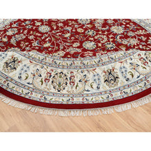 Load image into Gallery viewer, 9&#39;1&quot;x9&#39;1&quot; Cherry Red, Hand Knotted Nain with All Over Flower Design, 250 KPSI Wool, Round Oriental Rug FWR388368