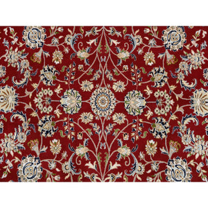 9'1"x9'1" Cherry Red, Hand Knotted Nain with All Over Flower Design, 250 KPSI Wool, Round Oriental Rug FWR388368